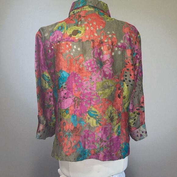 Ruby Rd. Favorites Sheer Bold Jewel Tones Roll Tab Sleeves Cropped Layer Sz 18 - Picture 3 of 14